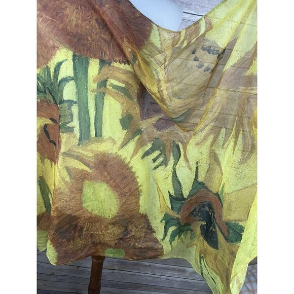 Van Gogh Museum Scarf RARE Sunflowers Yellow Green Boho Lightweight Rectangle - Picture 9 of 10